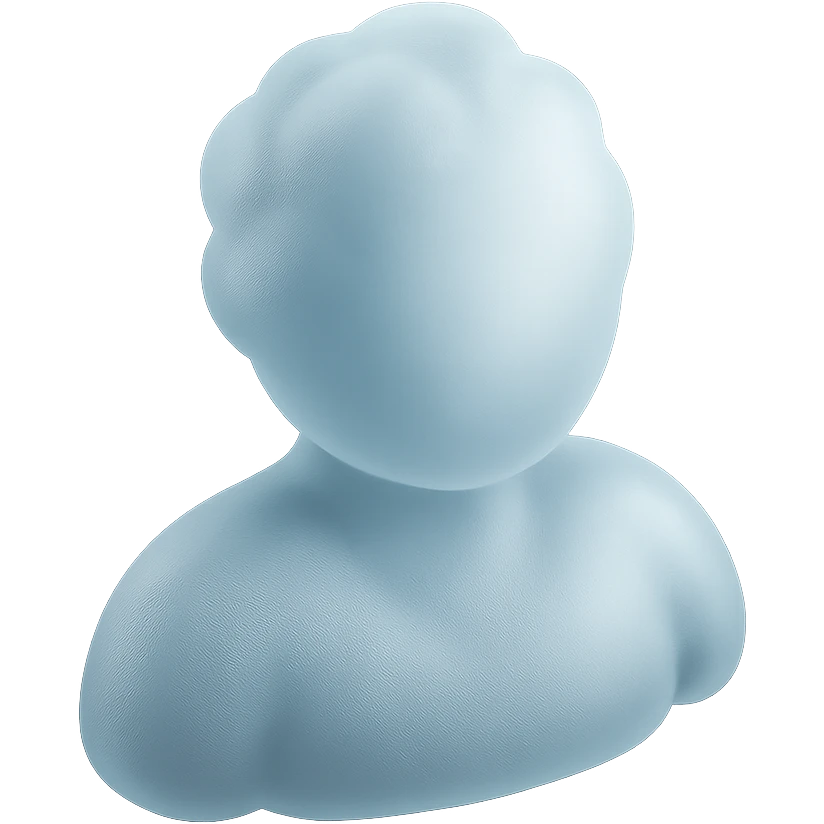 figure of a person made of bright convex clouds, shoulder up, front view, matte glass style emoji