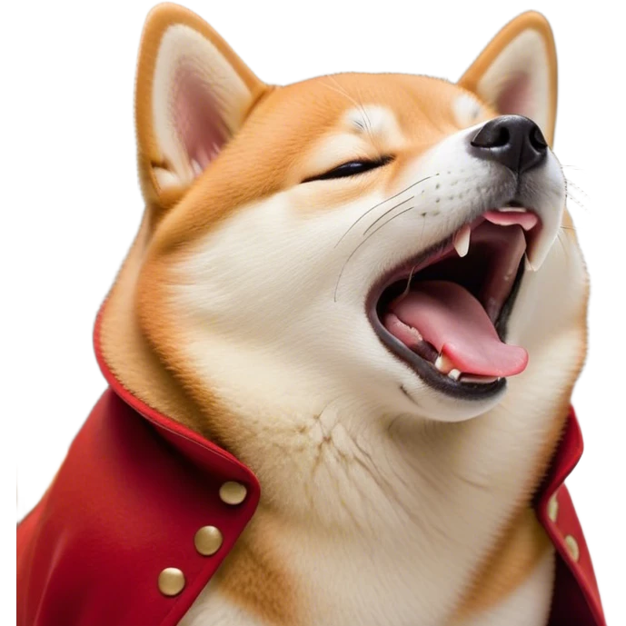 Cinematic Cute Yawning Shiba Inu Portrait Emoji, Head tilted slightly with a dramatic, wide-open yawn, showcasing a vibrant red coat with a soft creamy underbelly, floppy ears slightly drooping, round brown eyes barely open in drowsy contentment, Simplified yet irresistibly adorable features, highly detailed, glowing with a soft, cozy glow, high shine, relaxed yet expressive, stylized with a touch of whimsy, bright and endearing, soft glowing outline, capturing the essence of a sleepy yet affectionate companion, so drowsy it feels like it could stretch out of the screen and curl up for a nap! emoji