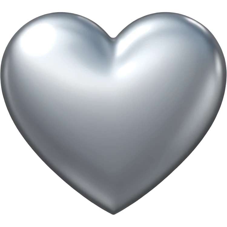 Liquid chrome heart emoji, silver metallic color, iOS emoji style, smooth reflective surface, rounded shape, realistic highlights, minimal background emoji