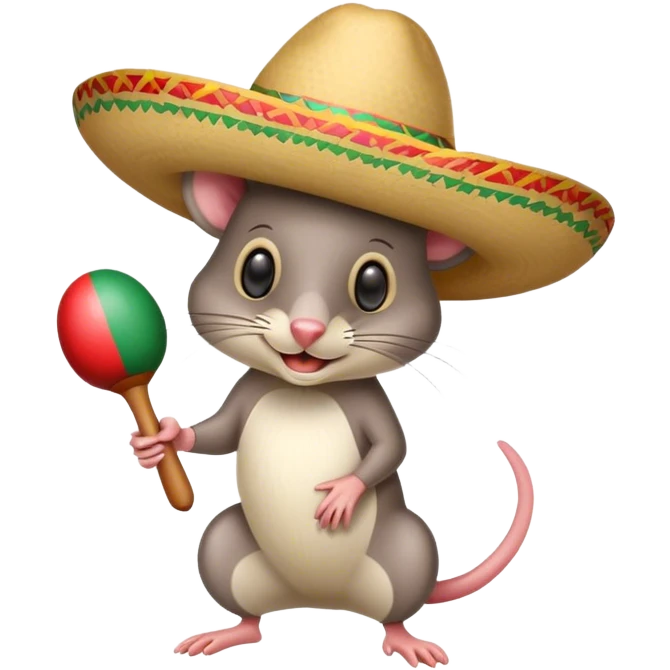 Souris mexcicaine avec un chapeau mexicain et des Maracace emoji