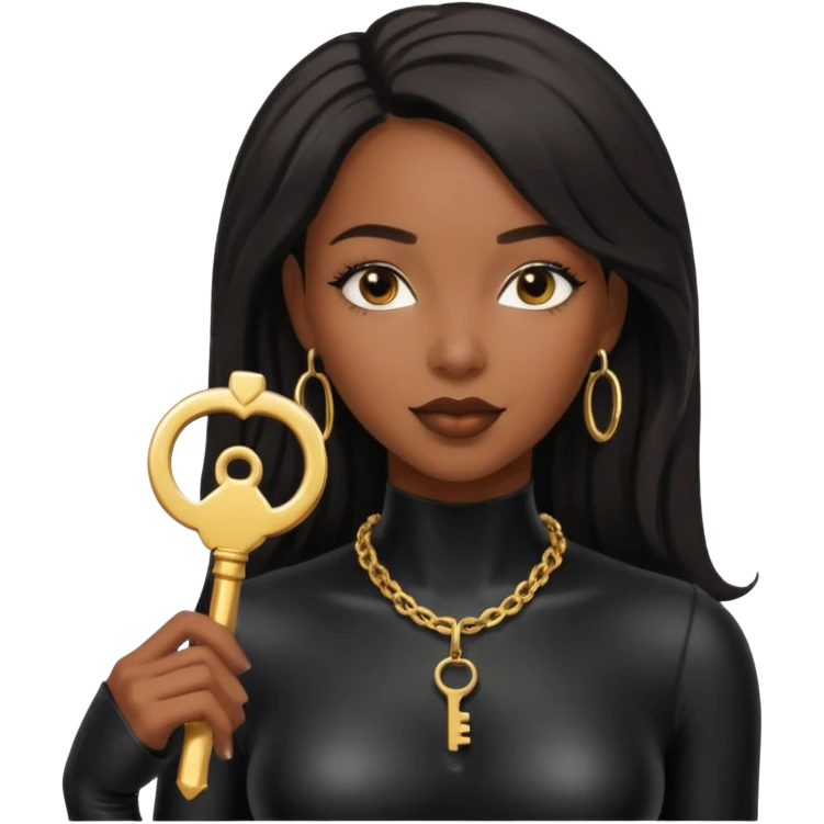 Moi belle femme métisse noire Dominatrice vêtue de Noir Cuir Latex sexy clé doré au cou emoji