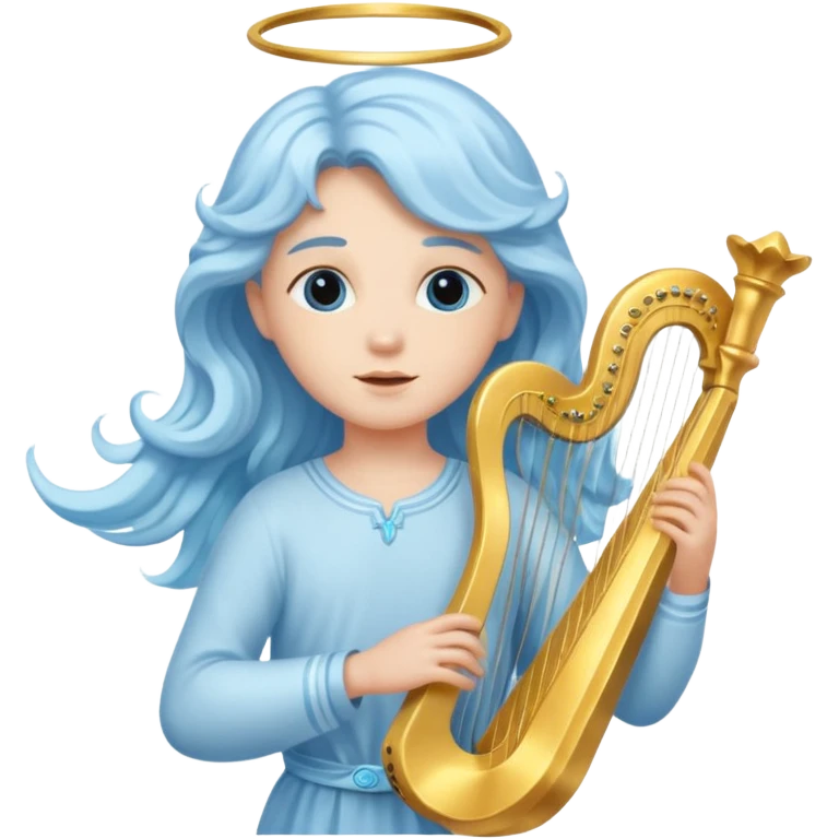 A serene angel with pastel-blue waves of hair, carrying a golden harp.








 emoji