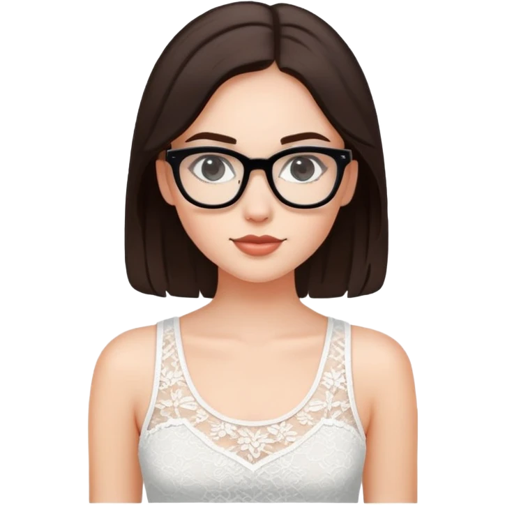 Brunette white girl with black rimmed glasses and white lace tank top emoji