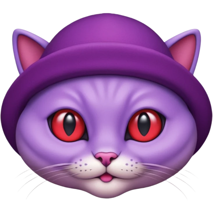 purple alien cat with no fur and red hat emoji