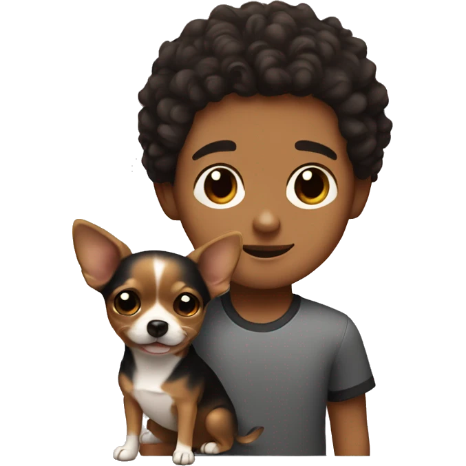 Tan boy with short frizzy hair and brown and black chihuahua  emoji