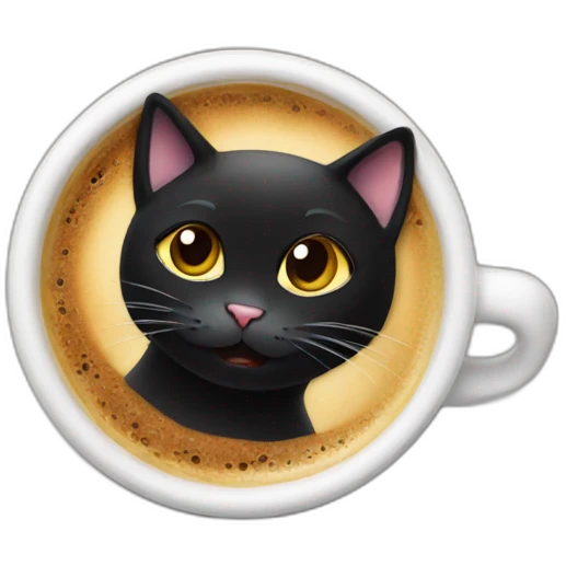 black cat drinking coffee with a heart emoji