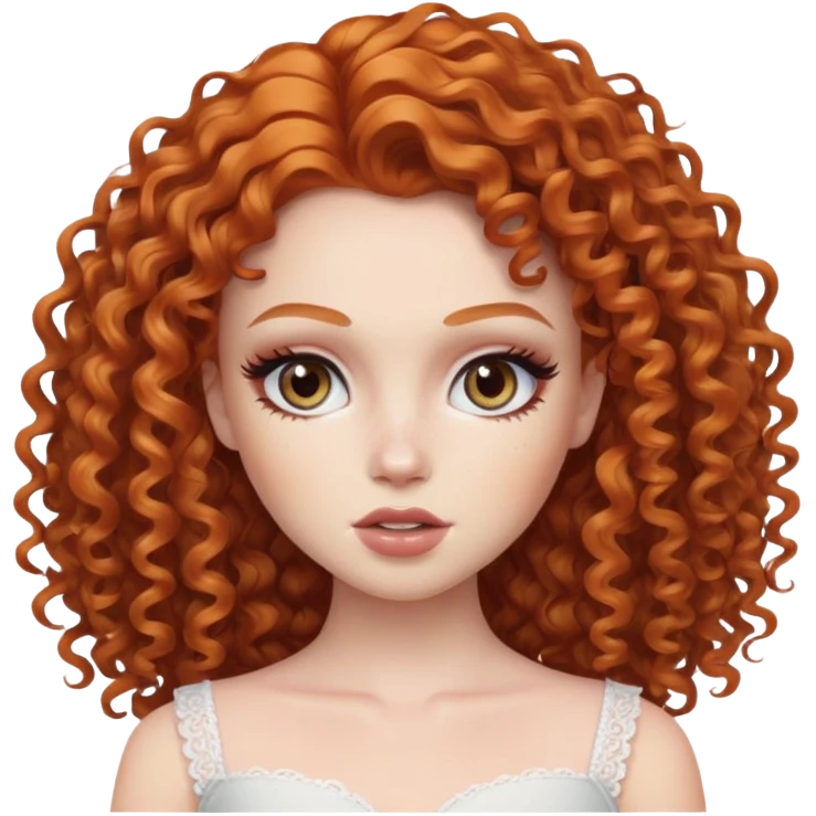ginger curly hair, pretty eyes, pale skin, pretty makeup, pretty bratz baddie emoji