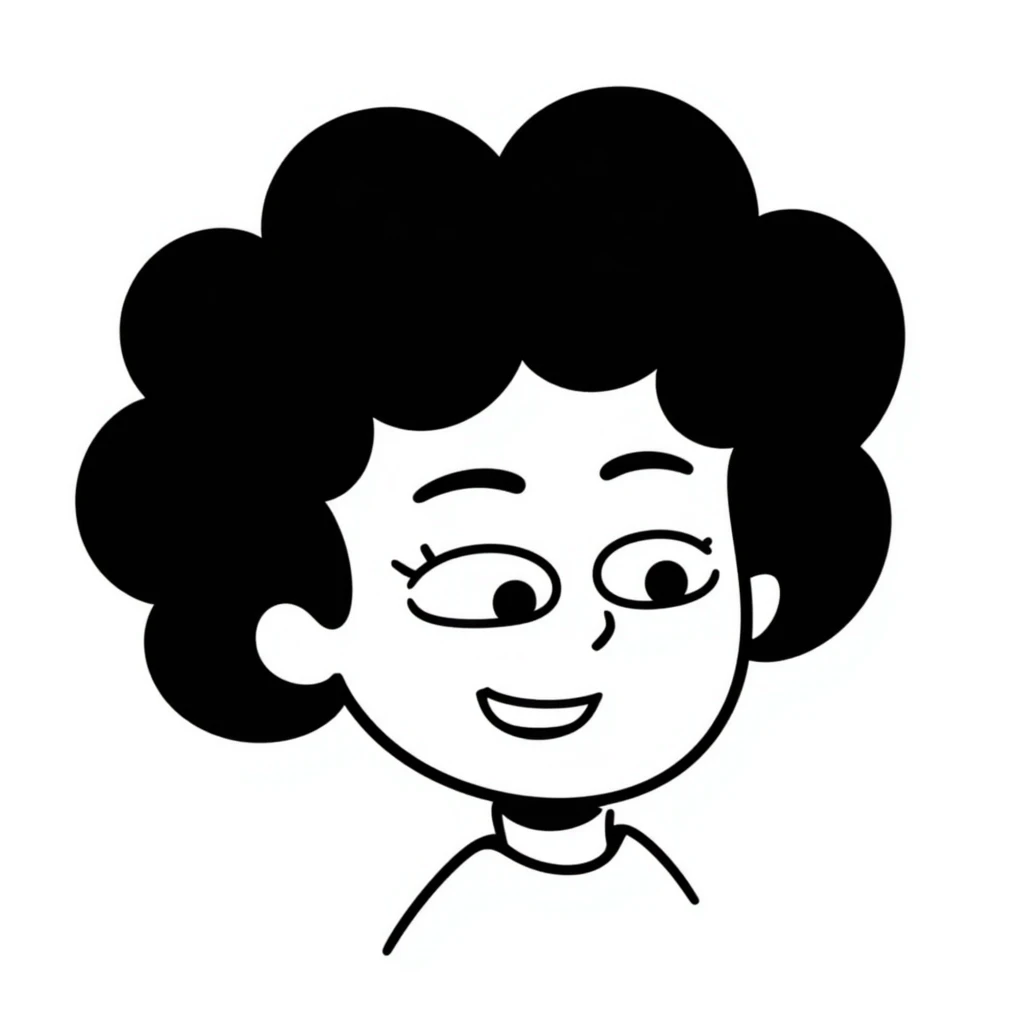 Simple hand-drawn afro hairstyle with a happy face emoji