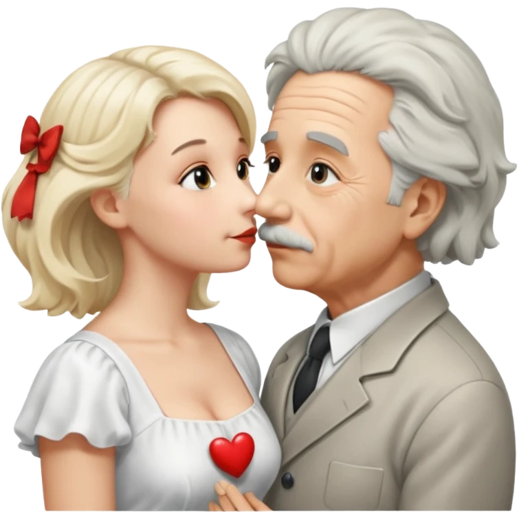 albert einstein with sticking up hair kissing a blonde woman emoji