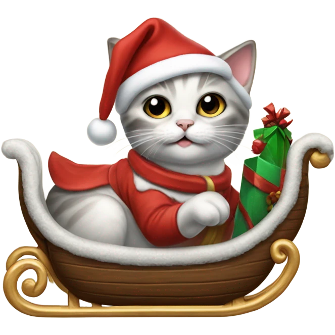 Oyster colored kitten pulling Santas sleigh emoji
