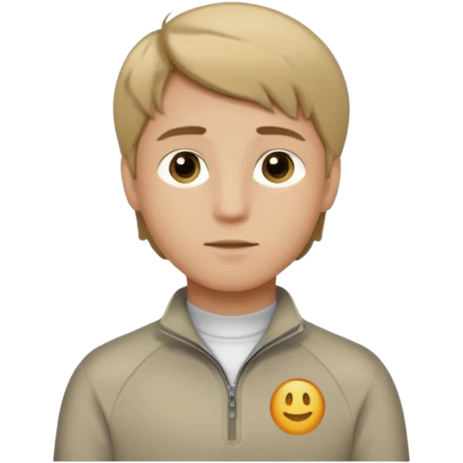 boy with dark blonde hair middle part with a quarter zip and a ' overhemd' underneath emoji