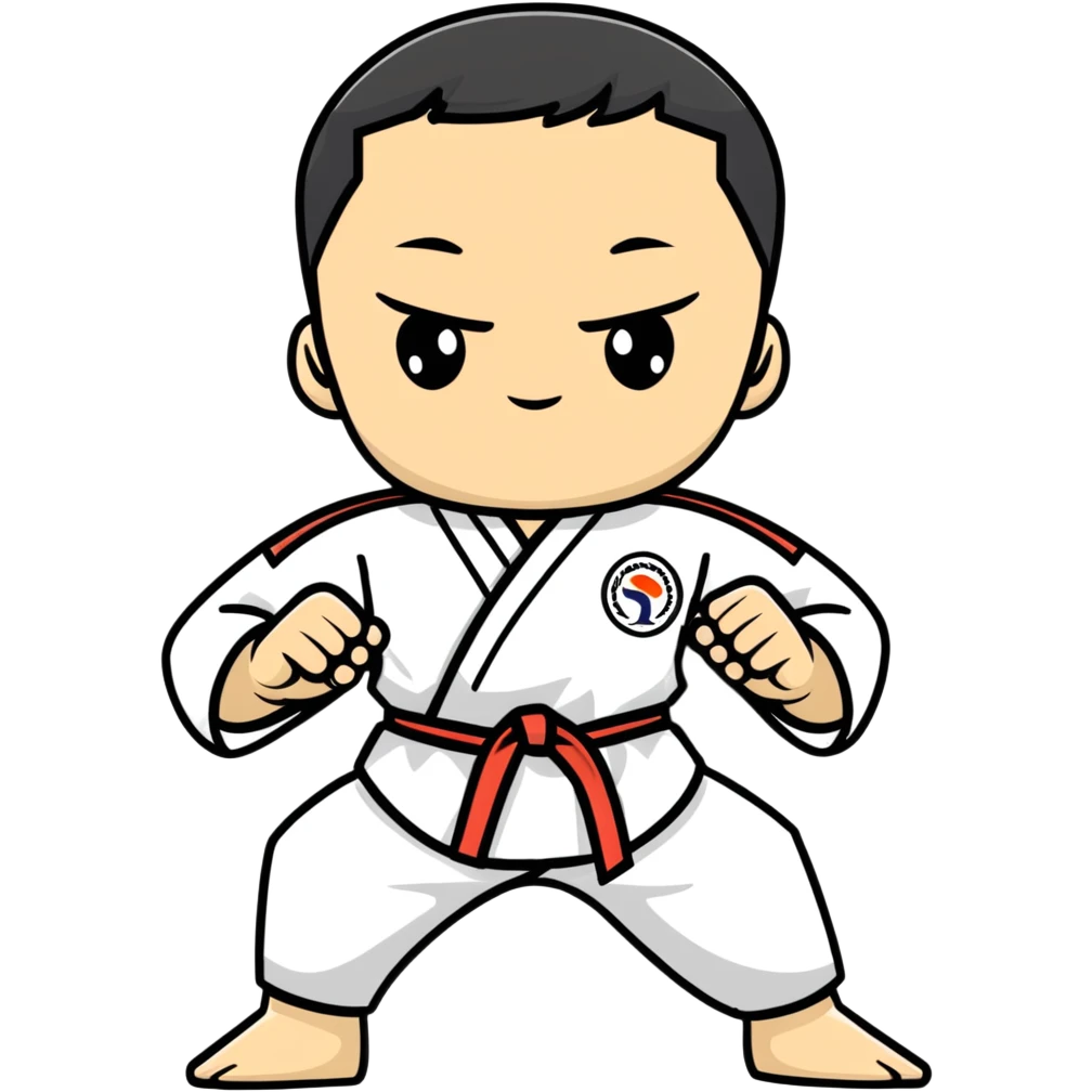 teenage boy or girl in a traditional Tae Kwon Do stance with a white dobok uniform emoji