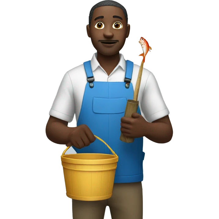 African man with a bucket of fish in his hands emoji