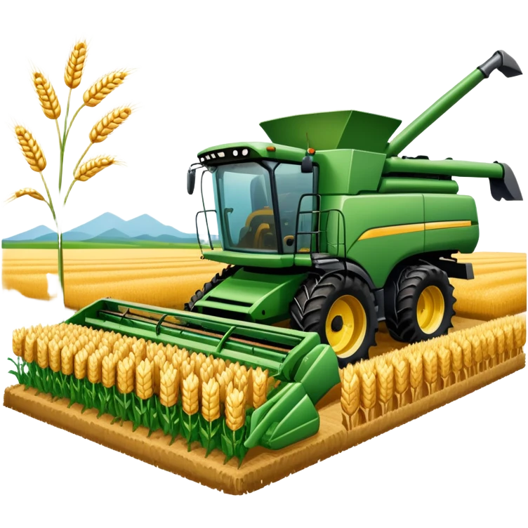 An icon featuring a wheat field, a combine harvester, fertilizer formulas, and plant cells, symbolizing agronomy. The design includes farming tools and crops, representing agricultural science, crop production, and plant biology. Transparent background highlights sustainable farming and growth. emoji