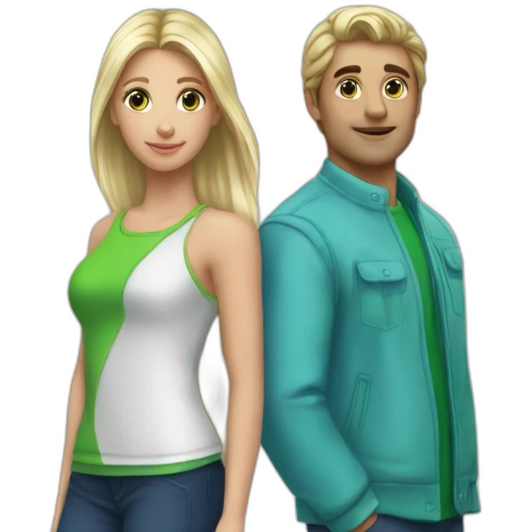 Blue and green heart name: Donatella and Ludovique emoji