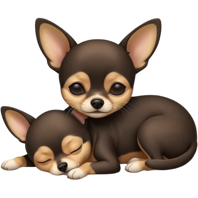 A high-resolution photo-realistic digital illustration of a  black with a bit of tan chihuahua with eyes closed shut sleeping lazily on the ground emoji