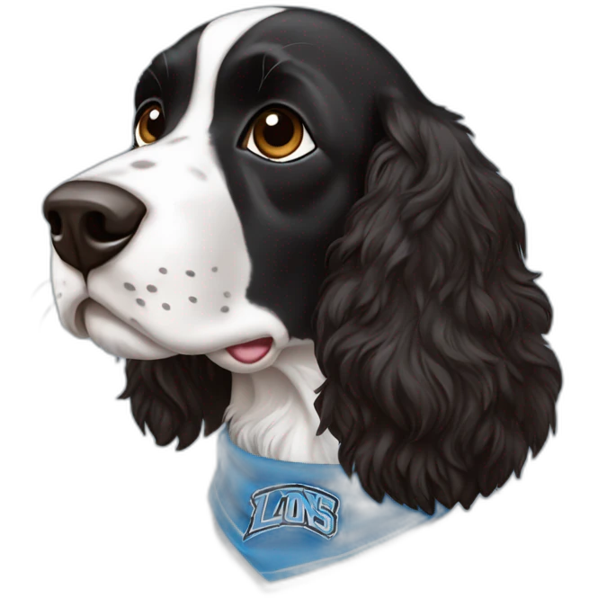 black springer spaniel wearing detroit lions bandana emoji