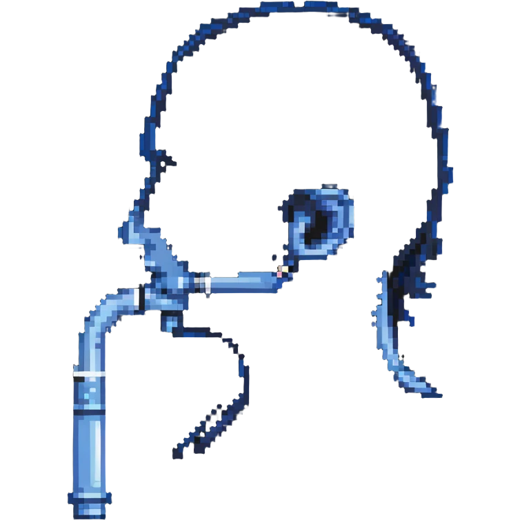 Pixelated blue mouthpiece with breathing tube and nose clip for VO2 max testing, no face emoji