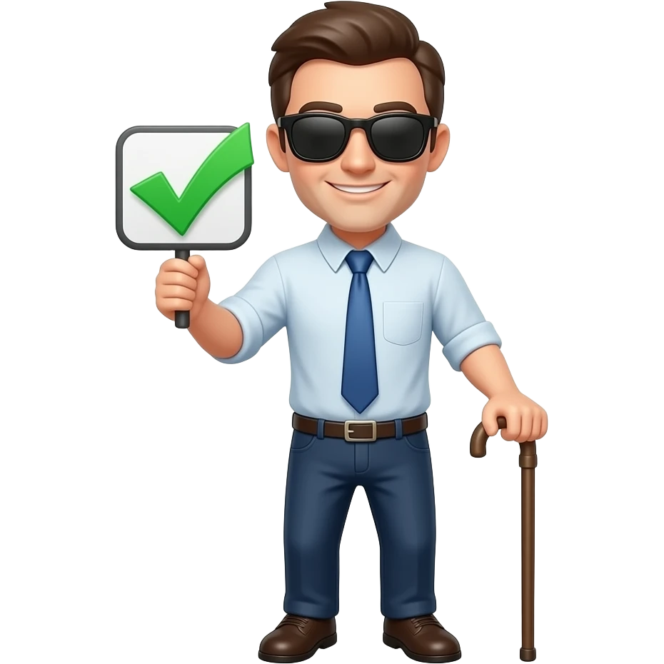 an emoji to represent blind approval of a github pull request, merge the man with cane using sunglasses with a checkmark emoji