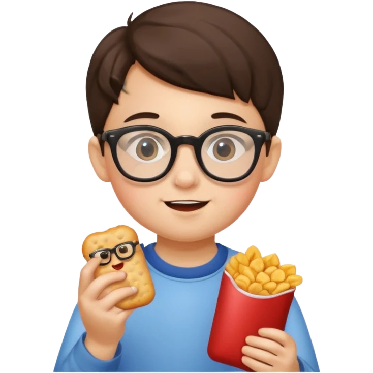 snack holding kid with glasses emoji