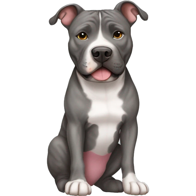 Gray brindle pitbull wearing socks emoji
