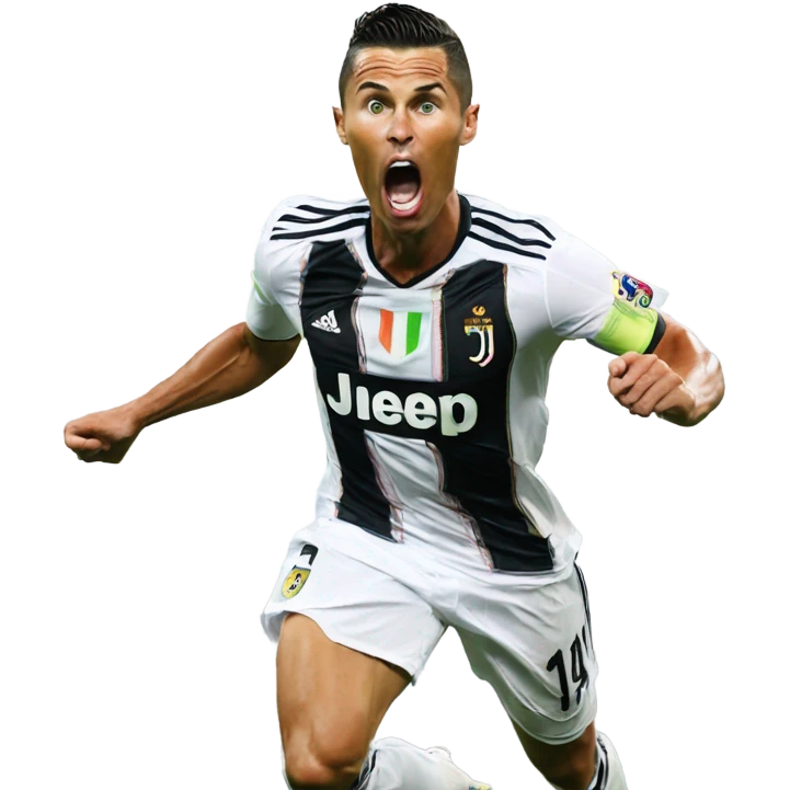 CR7 shouting siii with text upcase and image of him at b emoji