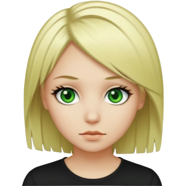 crea una mujer de piel blanca, ojos verdes y pelo rubio, con el peinado “emo”  emoji