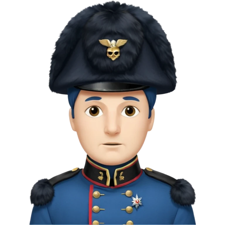 Vieille Garde soldier Napoleonic era blue uniform bearskin hat standing at attention simple expressive face emoji