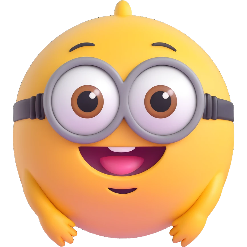 sphere with a cute minion face, big eyes, smiling, blushing cheeks emoji
