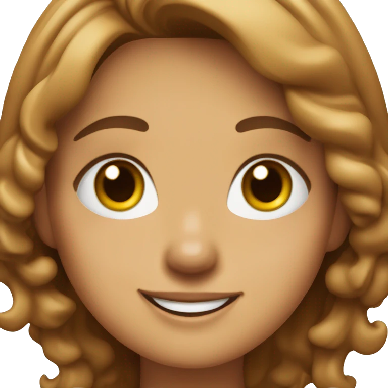 chica blanca con cabello ondulado largo marron, sonriendo tiernamente con los ojos cerrados emoji