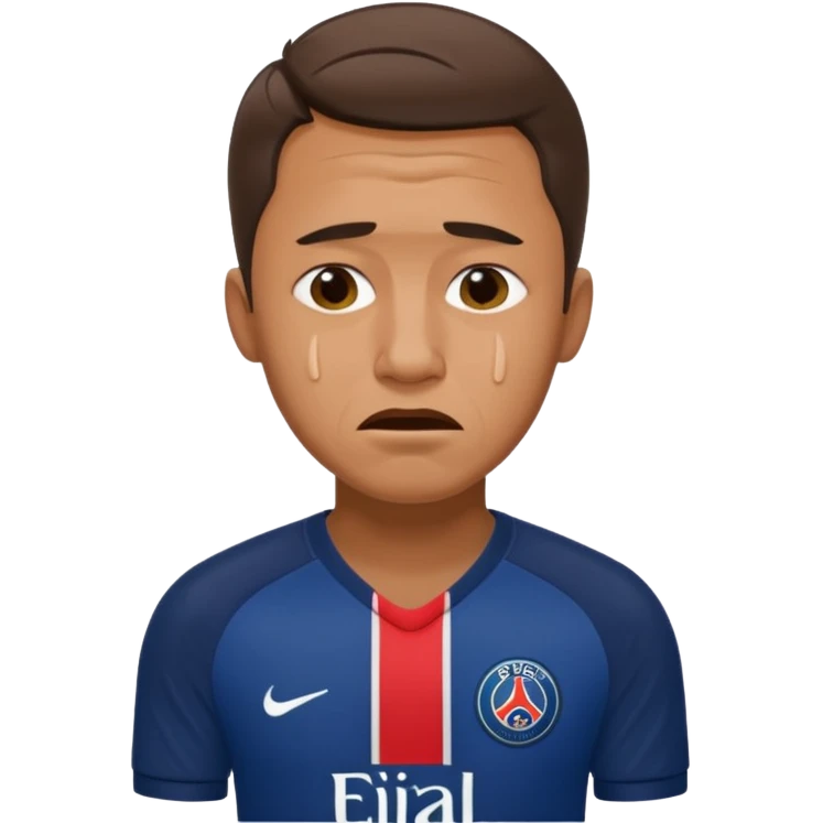 Realistic portrait of men crying wearing PSG jersey emoji