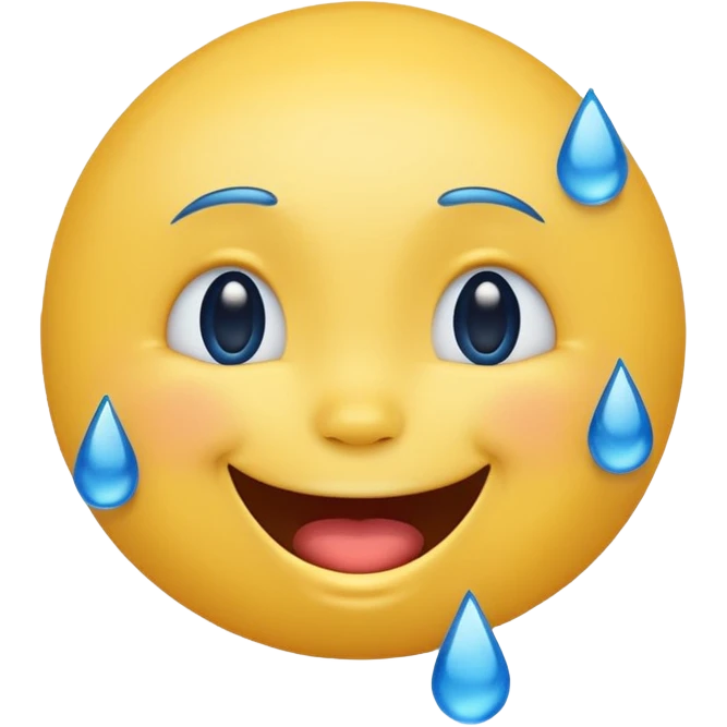 Emoji, yellow round laughing face, blue tears of joy on it  emoji
