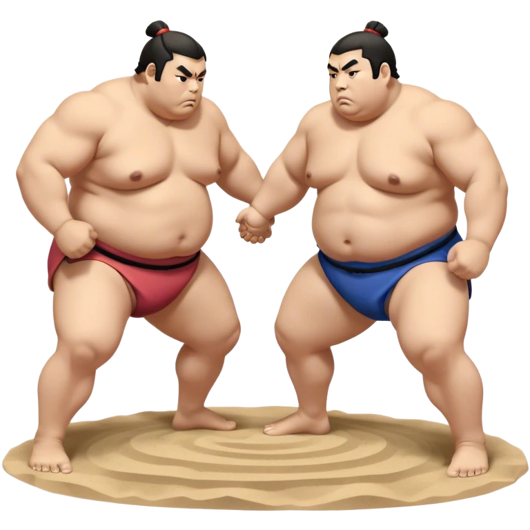 Sumo Wrestling – Cinematic Realistic Sumo Wrestling Scene, featuring a powerful sumo wrestler in traditional mawashi engaged in an intense bout on a sandy dohyo, muscles tensed and sweat glistening under dramatic arena lighting, capturing the raw energy and tradition of the sport. emoji