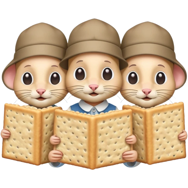 three blind mice covering their faces with matzo and wearing kippas emoji