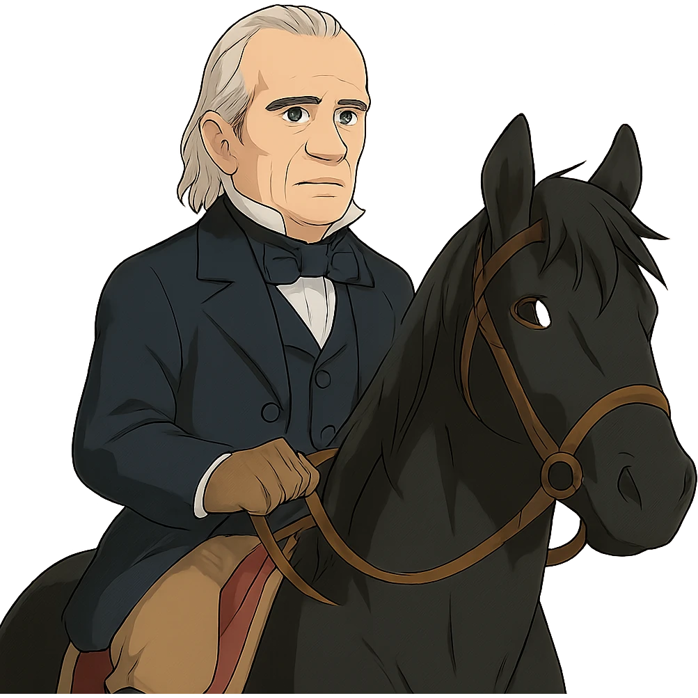 President Polk's face on a black horse emoji