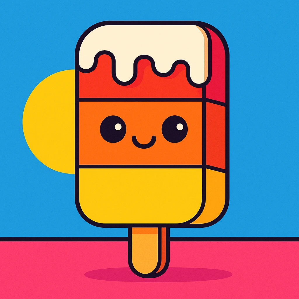 cartoon dessert bar, bright colors, smiling face, cute, simple background emoji