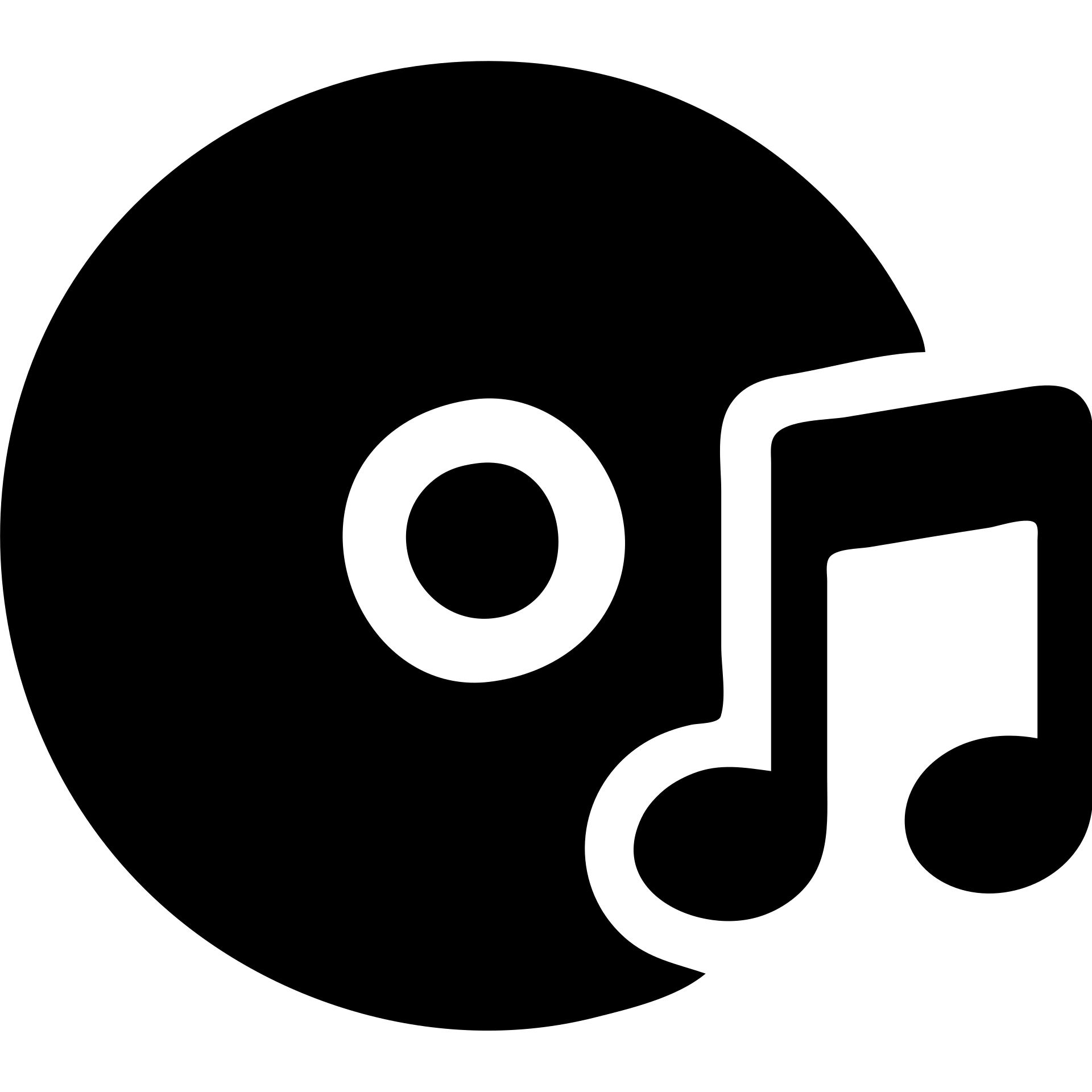 A CD disc in a black filled icon style, with a music note. emoji