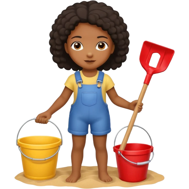 black kid girl with toy sand bucket and shovel emoji
