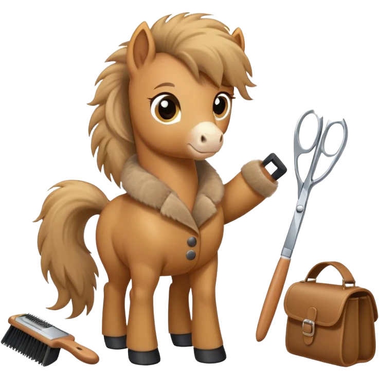 pony with grooming tools nearby emoji