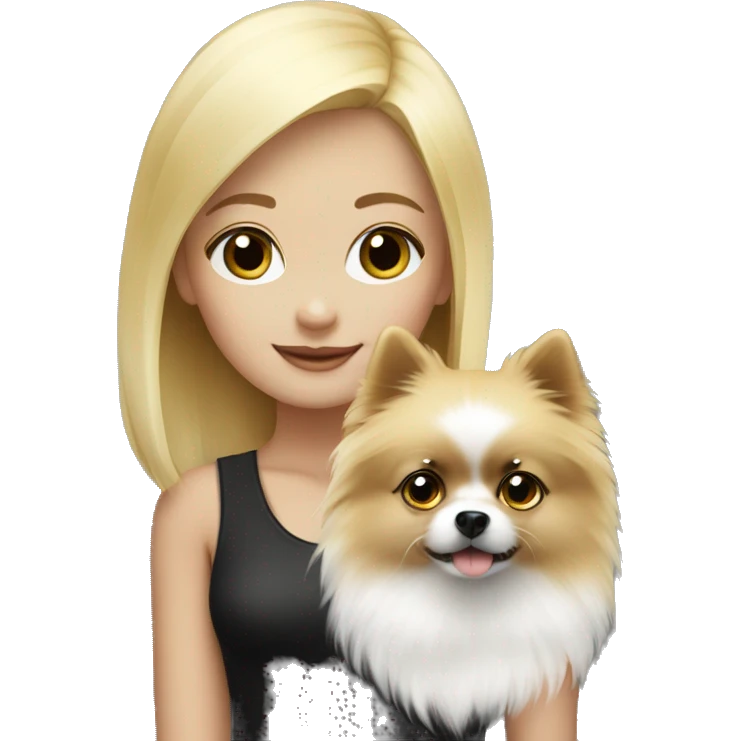 blond hair girl with black & white pomeranian  emoji