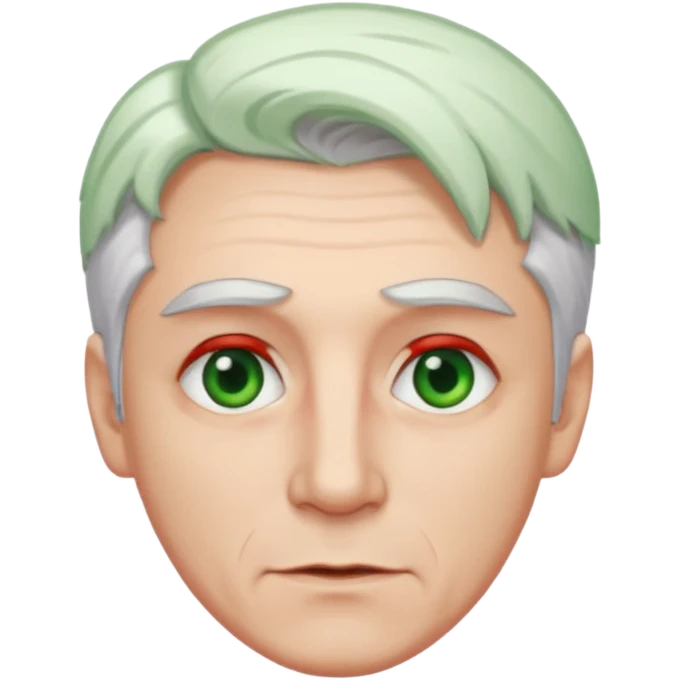 A man with red eye, brown eyebrow, hair white and green like a leeks emoji