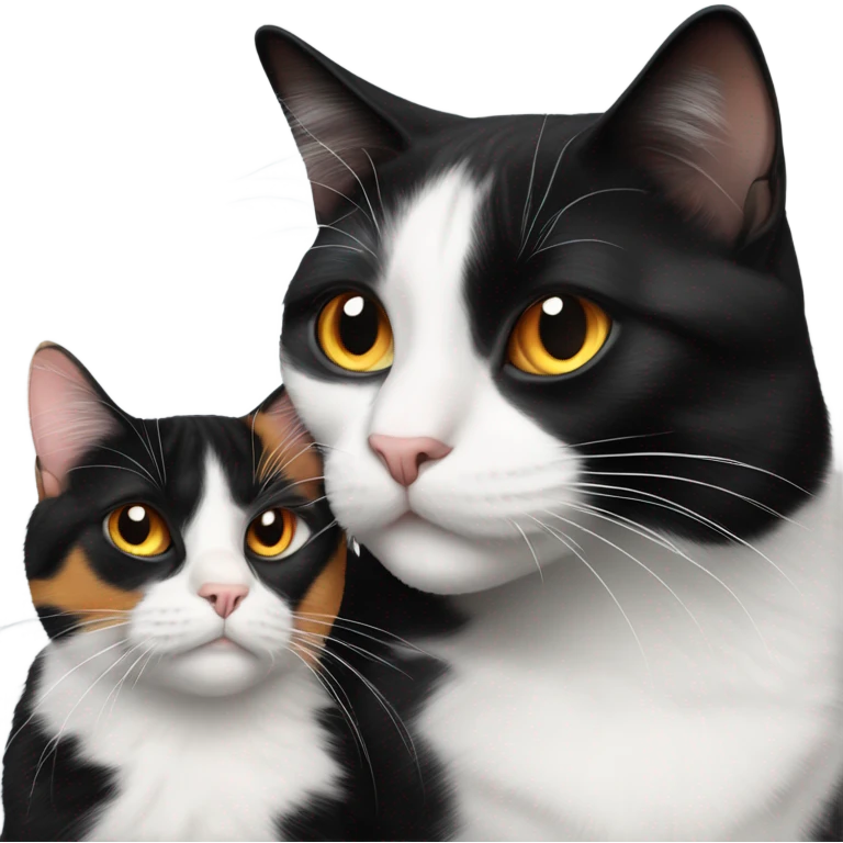 Tuxedo cat and calico cat cuddling emoji
