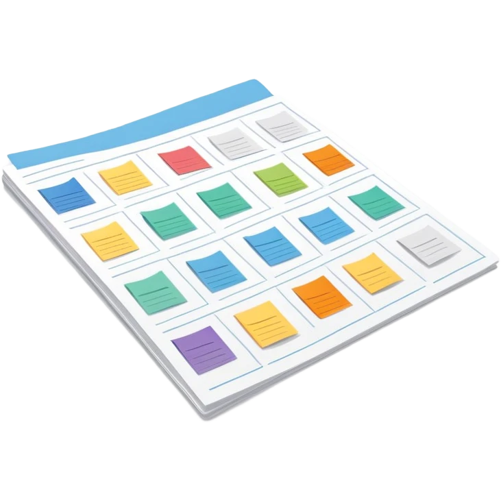  folded marketing sheet with colored tabs and layout lines emoji