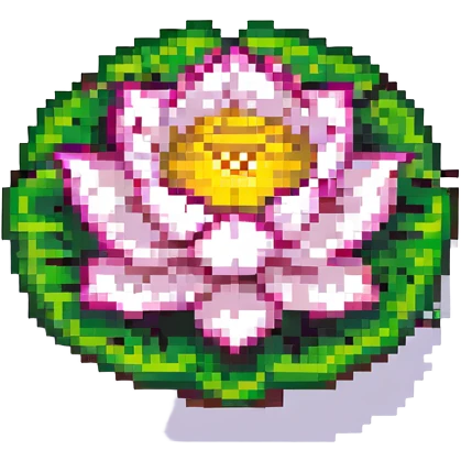 top-down view pixel art lotus flower emoji