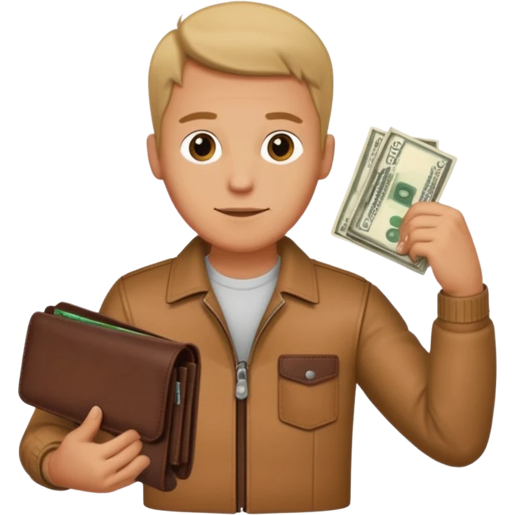 Man with arm for head holding a wallet with money  emoji