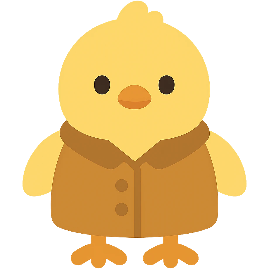 cute chick wearing a coat, simple and recognizable, sticker style emoji