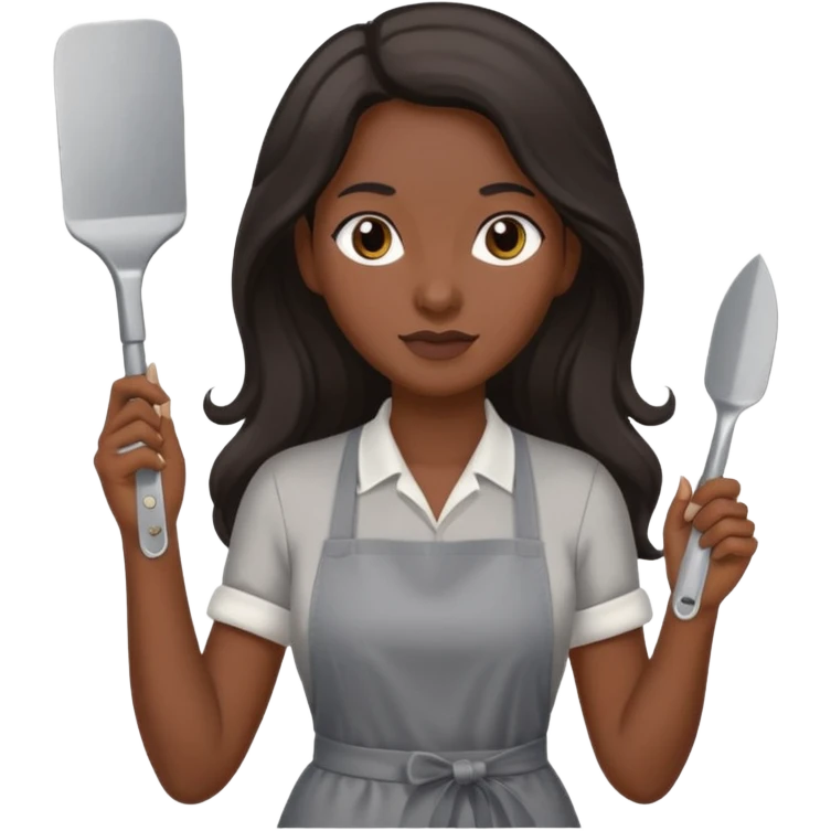 A Georgian women with long dark hair in gray apron and with nail file in her hand  emoji