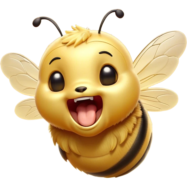 Cinematic Adorable Yawning Bee Portrait Emoji, Head tilted slightly with a dramatic, wide-open yawn, showcasing a tiny, fuzzy body with gently drooping wings and sleepy, half-closed eyes, Simplified yet irresistibly cute features, highly detailed, glowing with a soft, cozy golden glow, high shine, relaxed yet expressive, stylized with a dash of whimsical honey charm, soft glowing outline, capturing the essence of a drowsy bee that appears ready to stretch out for a nap! emoji