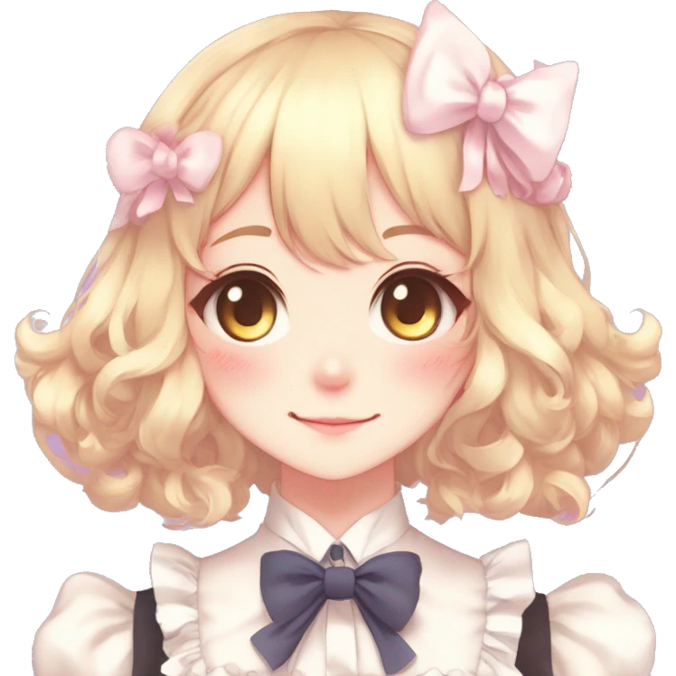 Gorgeous anime style catlady with blushing face with maid outfit bow tie idol model cottagecore shiny colorful pearly petite simplistic aesthetic trending style emoji