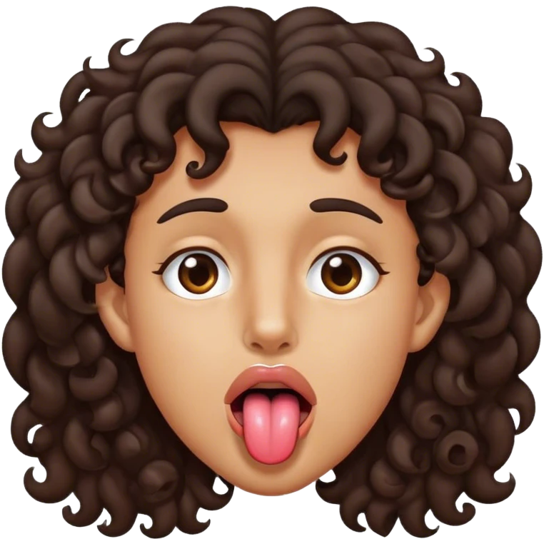 A person who had dark brown curly hair and brown eyes and has tounges stick out emoji
